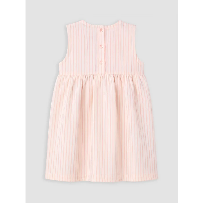 LCW baby Pembe Bisiklet Yaka Çizgili Kız Bebek Elbise