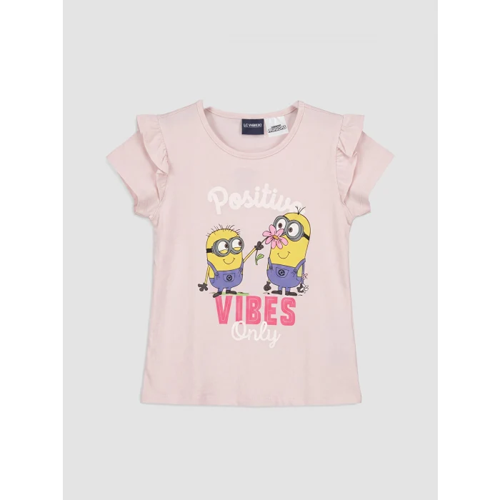 LCW Kids Pembe Minions Baskılı Kız Çocuk Tişört