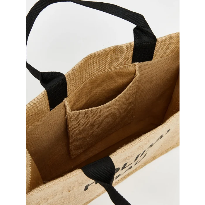 LCW ACCESSORIES Bej Yazı Nakışlı Kız Çocuk Hasır Plaj Çantası