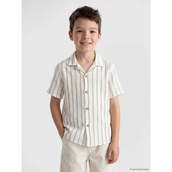LCW Kids Haki Çizgili Erkek Çocuk Gömlek