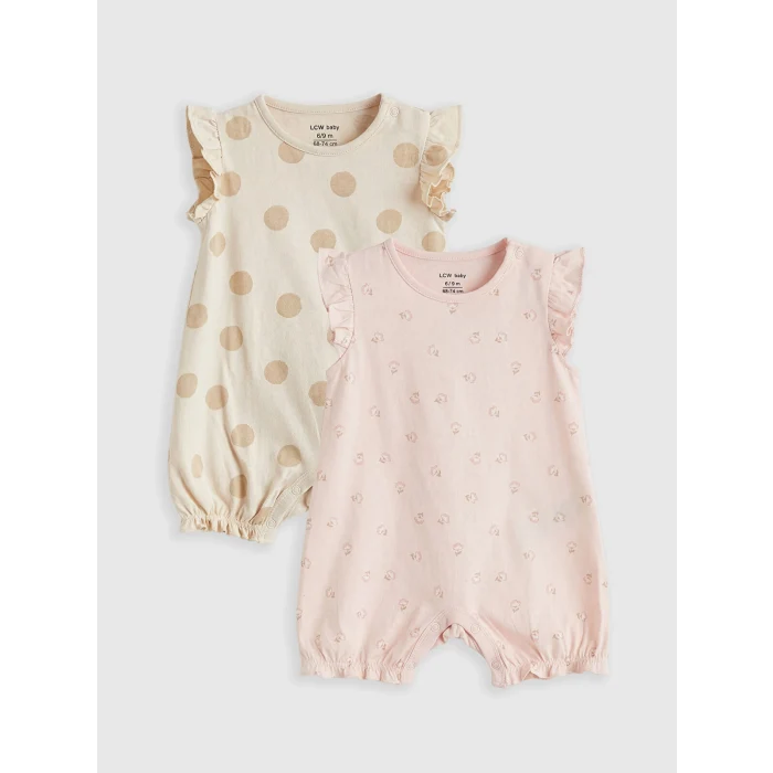 LCW baby Bej Baskılı Kız Bebek Tulum 2li