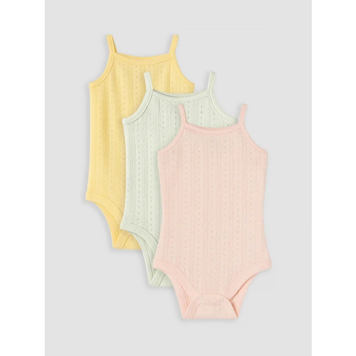 LCW baby Pembe Desenli Askılı Kız Bebek Çıtçıtlı Body 3lü
