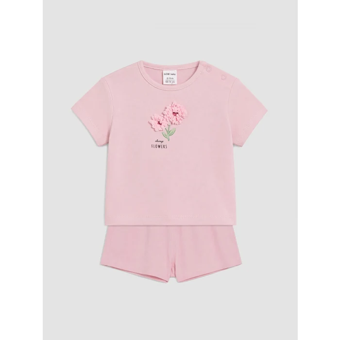 LCW baby Pembe Çiçekli Kız Bebek Şortlu Takım