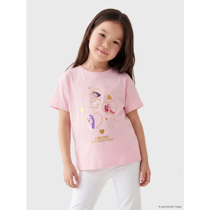 LCW Kids Pembe K-pop Demon Hunters Baskılı Kız Çocuk Tişört
