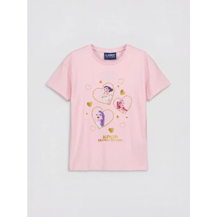 LCW Kids Pembe K-pop Demon Hunters Baskılı Kız Çocuk Tişört