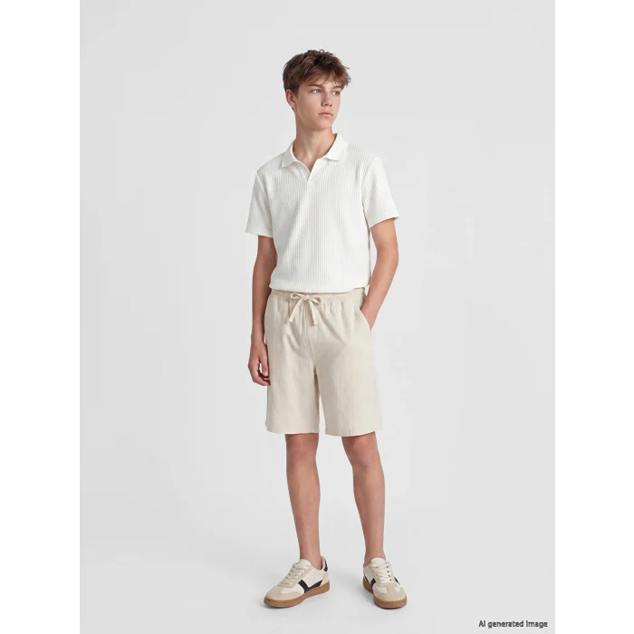 LCW Kids Bej Beli Lastikli Erkek Çocuk Müslin Şort