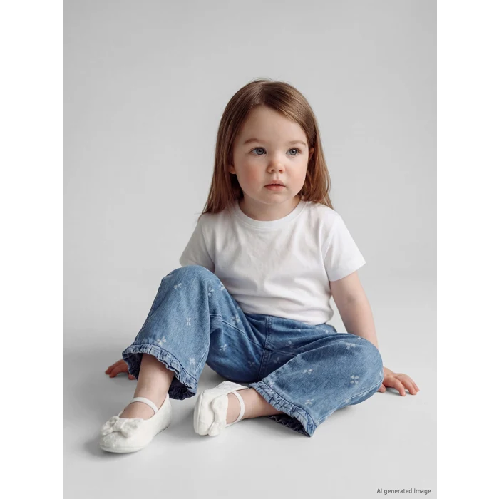 LCW baby Mavi Kız Bebek Denim Bol Paça Pantolon