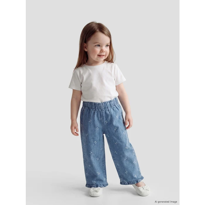 LCW baby Mavi Kız Bebek Denim Bol Paça Pantolon
