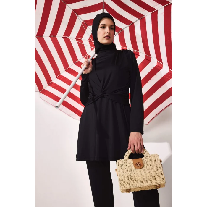Defacto G7445AXBK27 Siyah Regular Fıt 3lü Burkini Mayo
