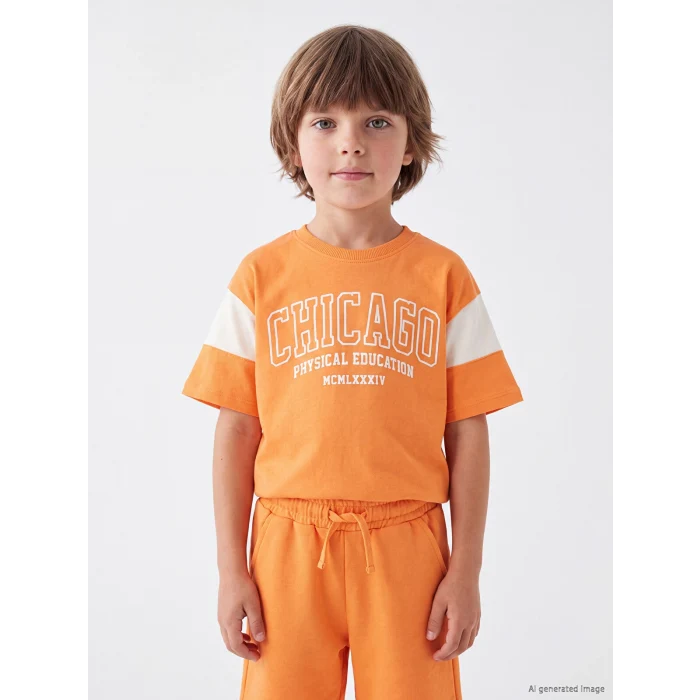 LCW Kids Turuncu Chicago Baskılı Erkek Çocuk Takım