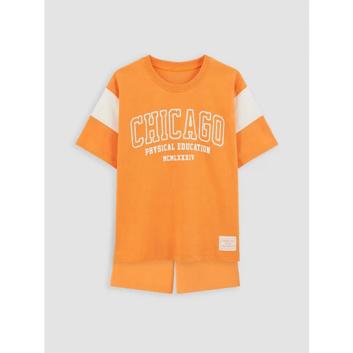 LCW Kids Turuncu Chicago Baskılı Erkek Çocuk Takım