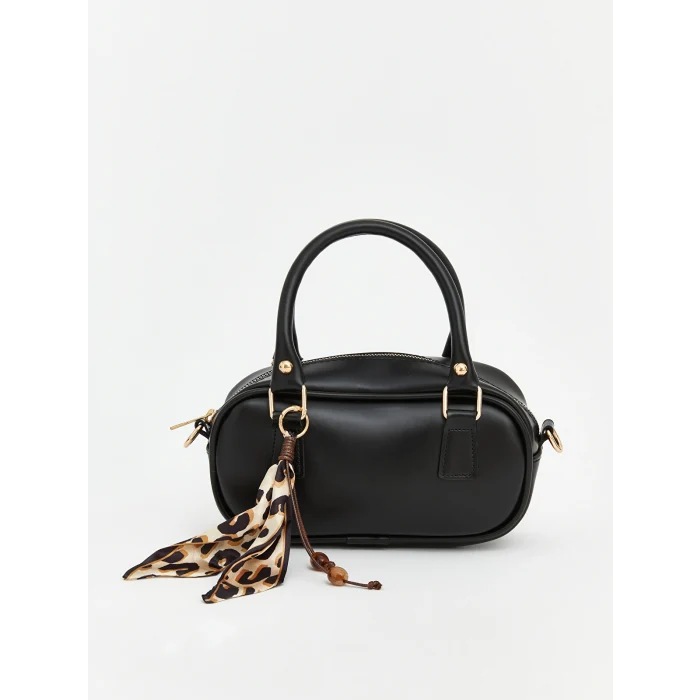 LCW ACCESSORIES Siyah Deri Görünümlü Fularlı Kadın Omuz Çantası