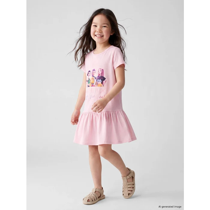 LCW Kids Pembe K-pop Demon Hunters Baskılı Kız Çocuk Elbise