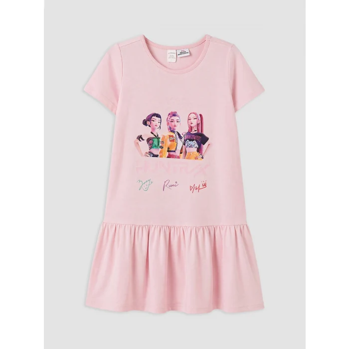 LCW Kids Pembe K-pop Demon Hunters Baskılı Kız Çocuk Elbise