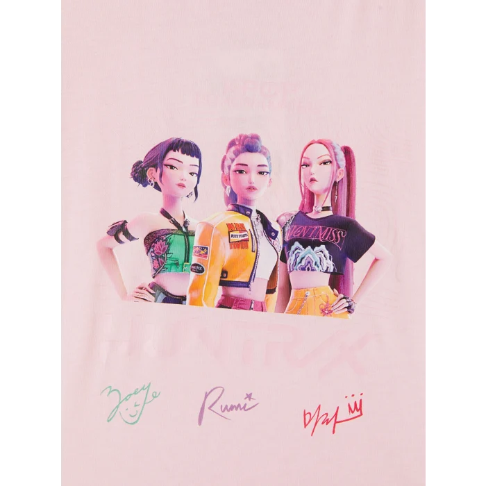 LCW Kids Pembe K-pop Demon Hunters Baskılı Kız Çocuk Elbise