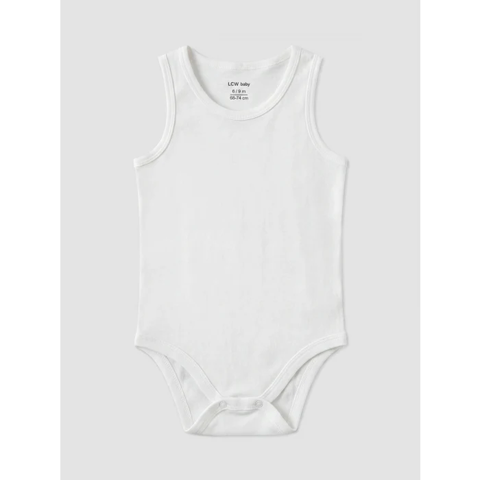 LCW baby Beyaz Bisiklet Yaka Erkek Bebek Çıtçıtlı Body