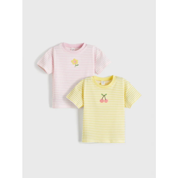 LCW Kids Sarı Nakışlı Kız Çocuk Tişört 2li