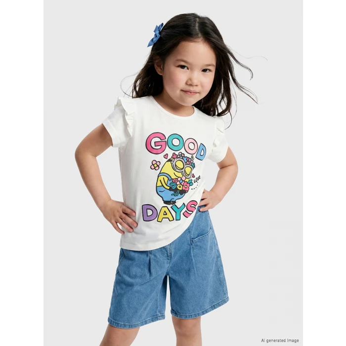 LCW Kids Beyaz Minions Baskılı Kız Çocuk Tişört