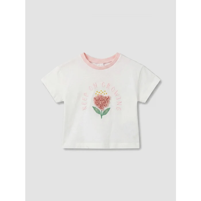 LCW baby Ekru Çiçek Aplike Kız Bebek Şortlu Takım