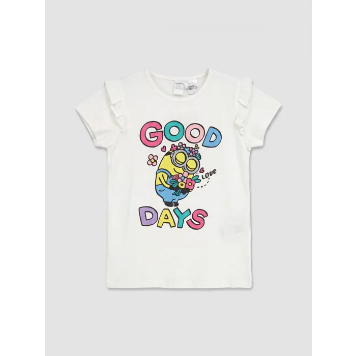LCW Kids Beyaz Minions Baskılı Kız Çocuk Tişört