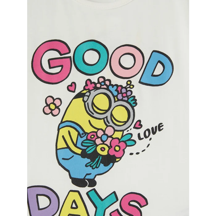 LCW Kids Beyaz Minions Baskılı Kız Çocuk Tişört