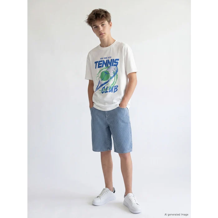 LCW Kids İndigo Regular Fit Çizgili Erkek Çocuk Jean Şortolon