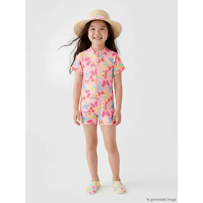 LCW Kids Pembe Kelebek Baskılı Kız Çocuk Mayo