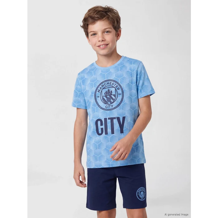 LCW Kids Mavi Manchester City Erkek Çocuk Şortlu Pijama Takımı