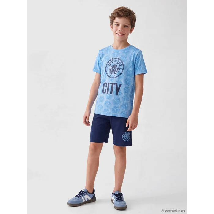 LCW Kids Mavi Manchester City Erkek Çocuk Şortlu Pijama Takımı