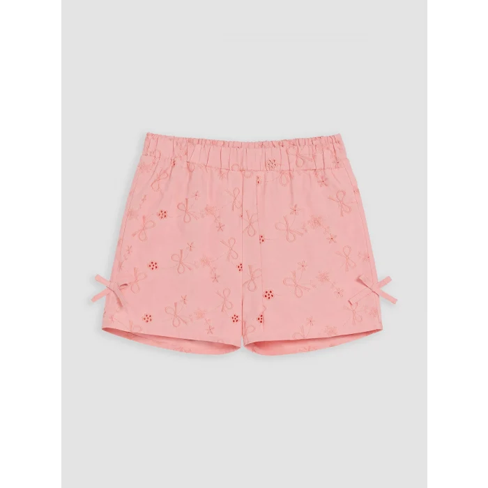LCW Kids Pembe Fiyonk Nakışlı Kız Çocuk Şortlu Takım