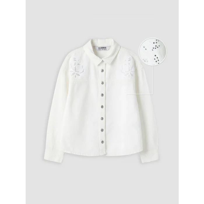 LCW Kids Beyaz Taşlı Kız Çocuk Jean Ceket