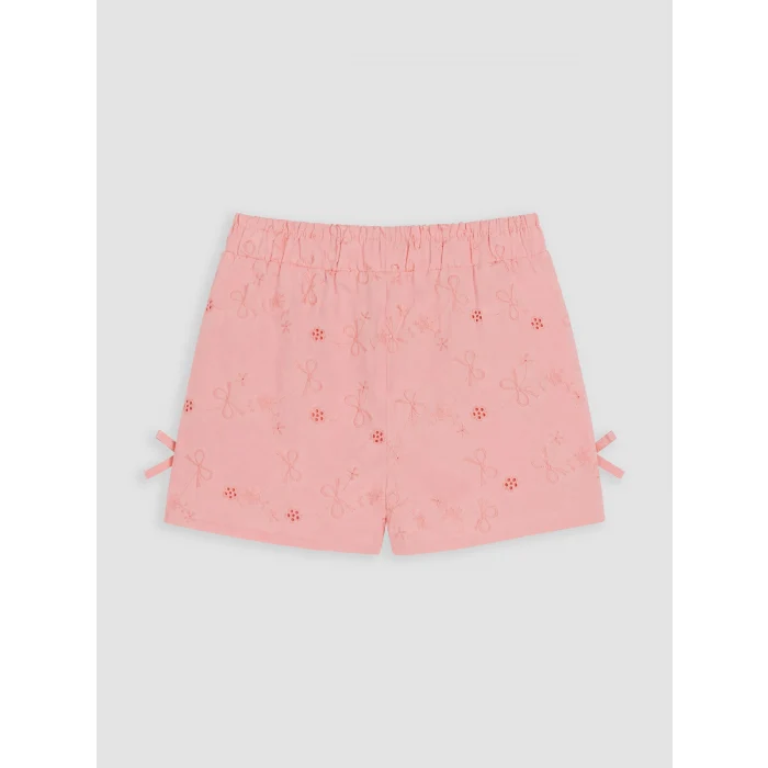 LCW Kids Pembe Fiyonk Nakışlı Kız Çocuk Şortlu Takım