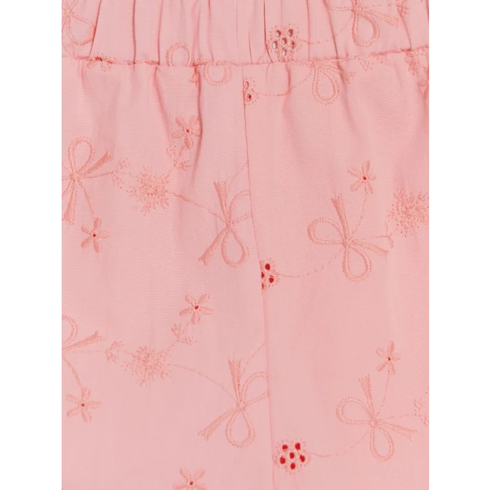LCW Kids Pembe Fiyonk Nakışlı Kız Çocuk Şortlu Takım