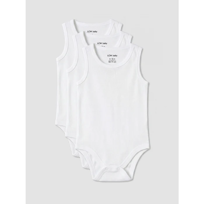 LCW baby Beyaz Bisiklet Yaka Erkek Bebek Çıtçıtlı Body 3lü