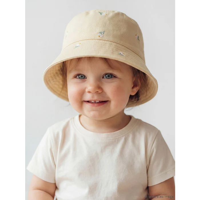LCW baby Ekru Çiçek Nakışlı Kız Bebek Bucket Şapka