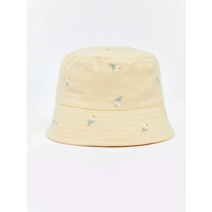 LCW baby Ekru Çiçek Nakışlı Kız Bebek Bucket Şapka