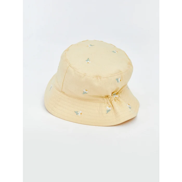 LCW baby Ekru Çiçek Nakışlı Kız Bebek Bucket Şapka