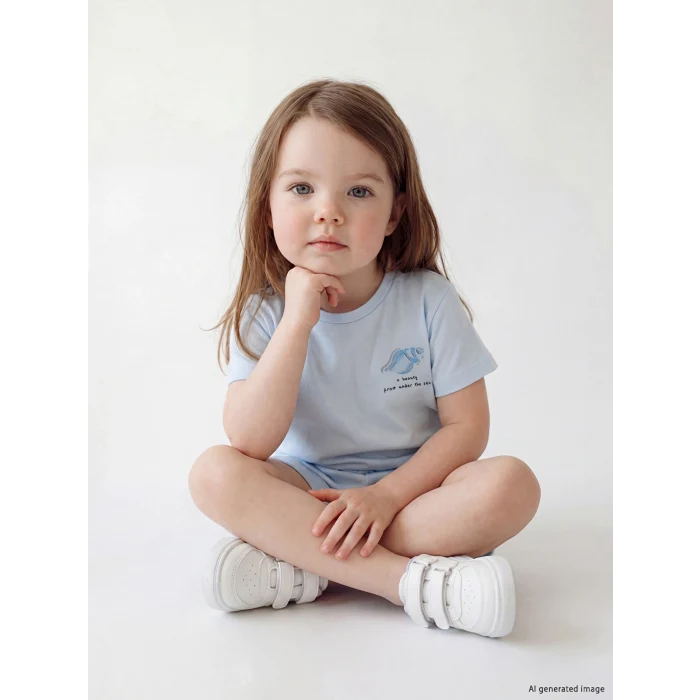 LCW baby Mavi Deniz Kabuğu Baskılı Kız Bebek Pijama Takımı