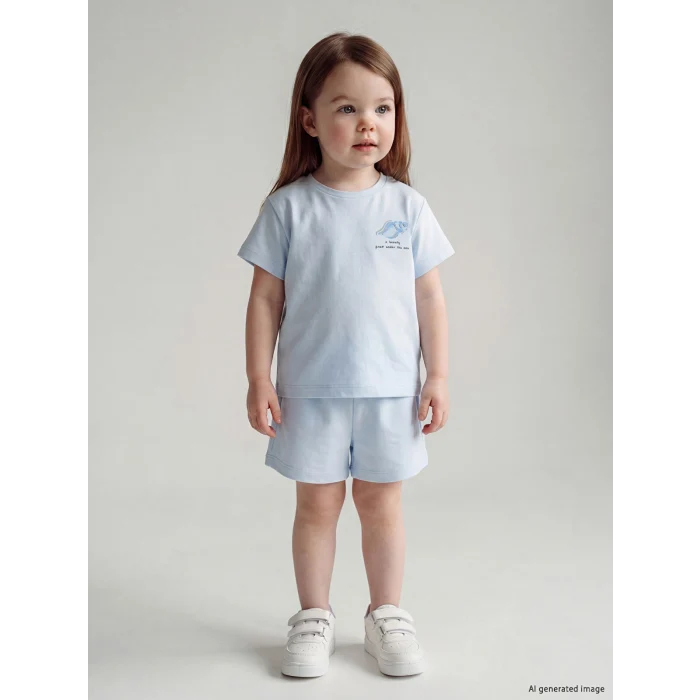 LCW baby Mavi Deniz Kabuğu Baskılı Kız Bebek Pijama Takımı