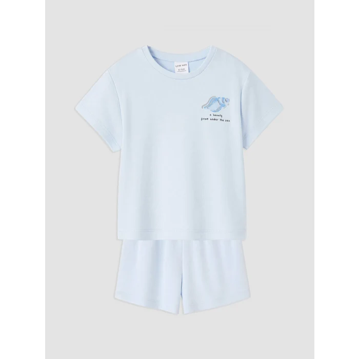 LCW baby Mavi Deniz Kabuğu Baskılı Kız Bebek Pijama Takımı