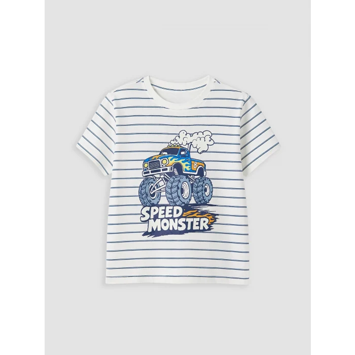 LCW Kids Ekru Bisiklet Yaka Erkek Çocuk Şortlu Pijama Takımı