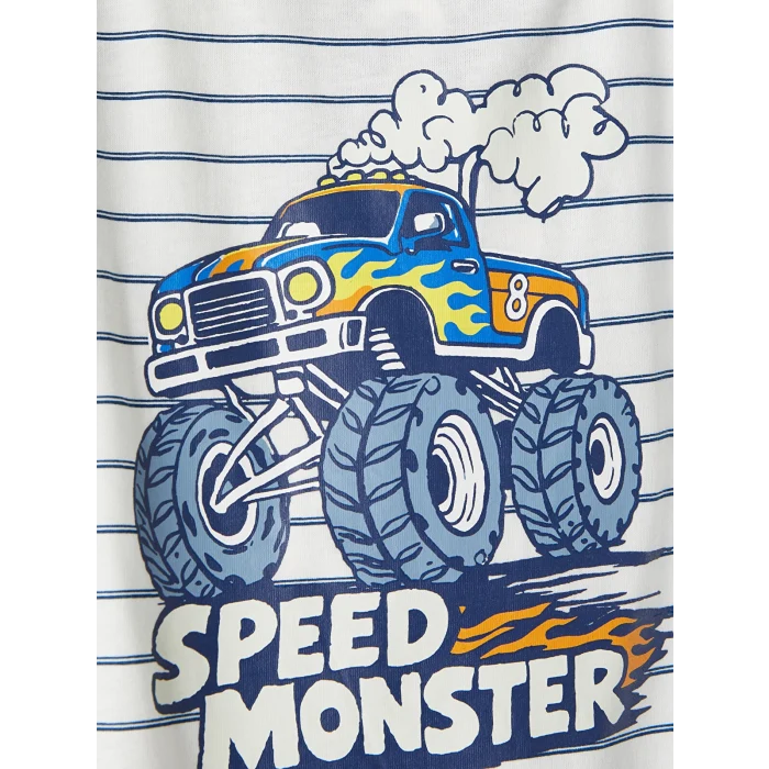 LCW Kids Ekru Bisiklet Yaka Erkek Çocuk Şortlu Pijama Takımı