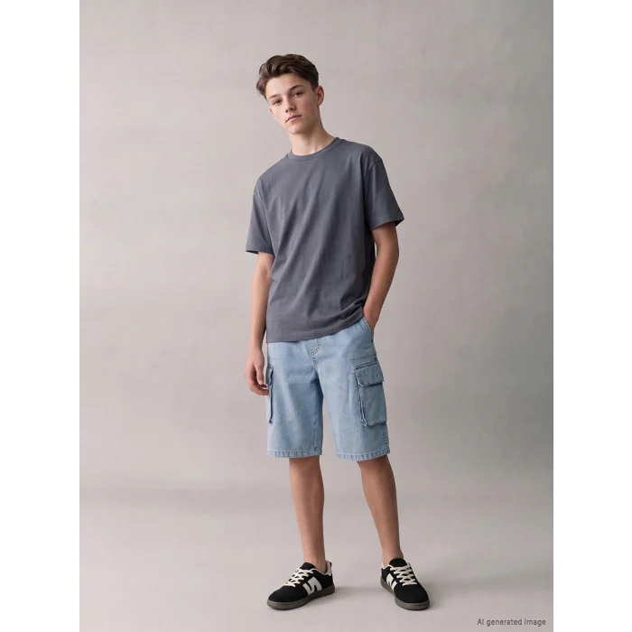 LCW Kids İndigo Beli Lastikli Erkek Çocuk Kargo Jean Şort