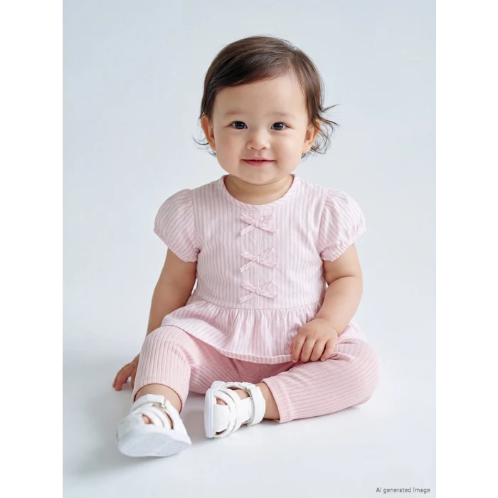 LCW baby Pembe Çizgili Kız Bebek Takım