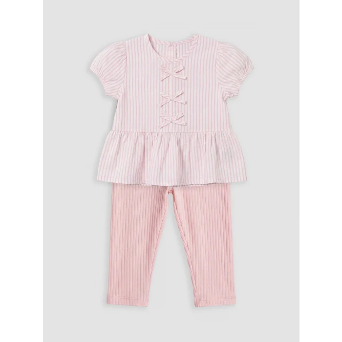 LCW baby Pembe Çizgili Kız Bebek Takım