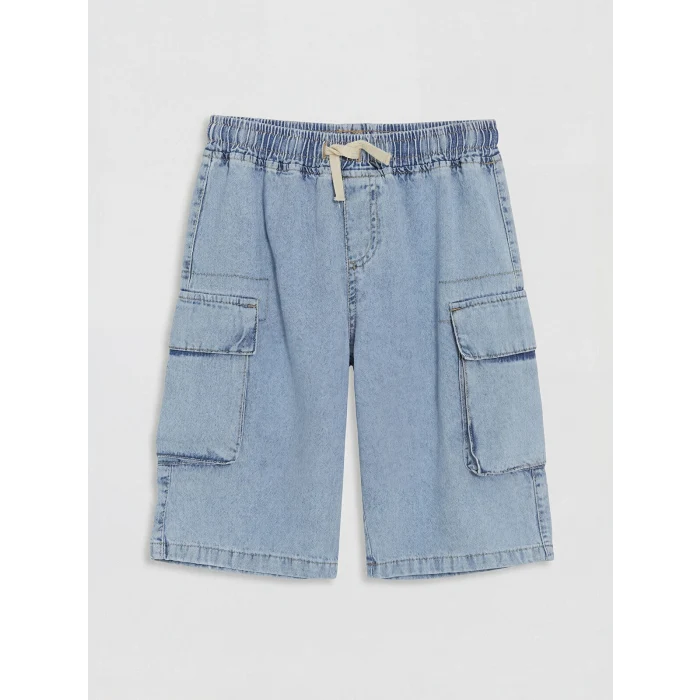 LCW Kids İndigo Beli Lastikli Erkek Çocuk Kargo Jean Şort