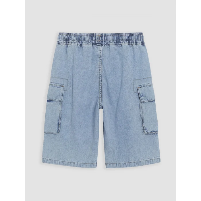 LCW Kids İndigo Beli Lastikli Erkek Çocuk Kargo Jean Şort