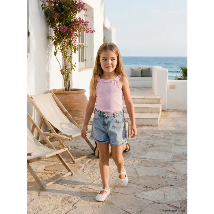 LCW Kids İndigo Taş İşlemeli Kız Çocuk Jean Şort