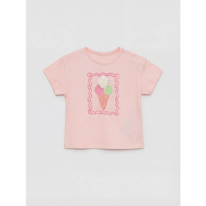 LCW baby Pembe Baskılı Kız Bebek Şortlu Takım