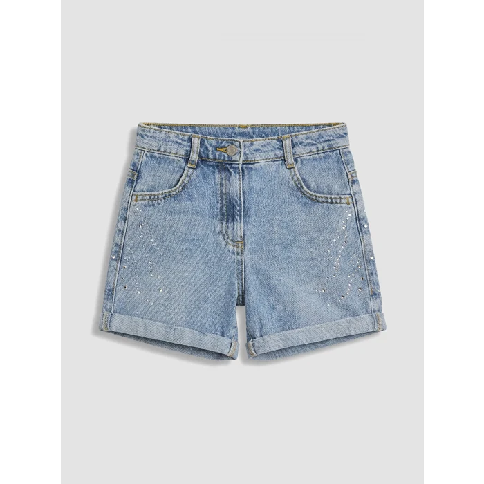 LCW Kids İndigo Taş İşlemeli Kız Çocuk Jean Şort